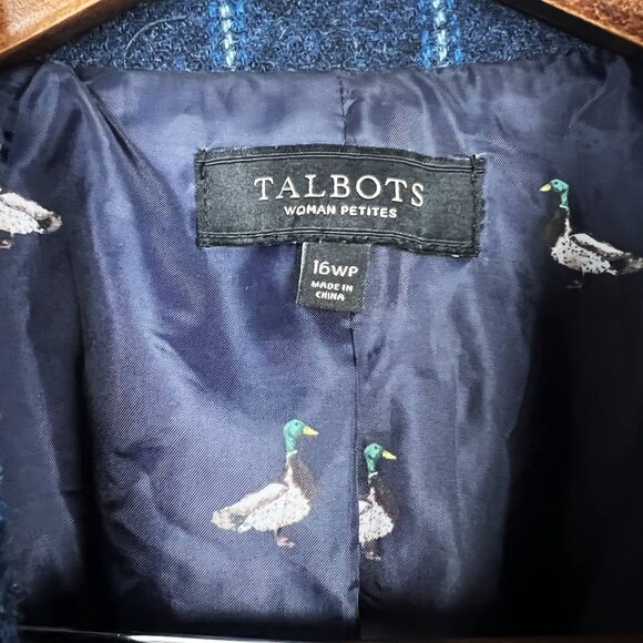 Talbots 16WP Shetland Wool Windowpane Plaid Equestrian Jacket Blazer ducks - Picture 7 of 9